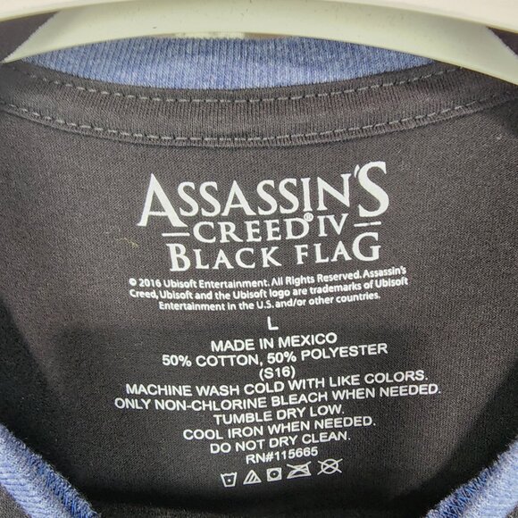 Assassins Creed long sleeve blue t-shirt with black shoulders size Large - Picture 2 of 4